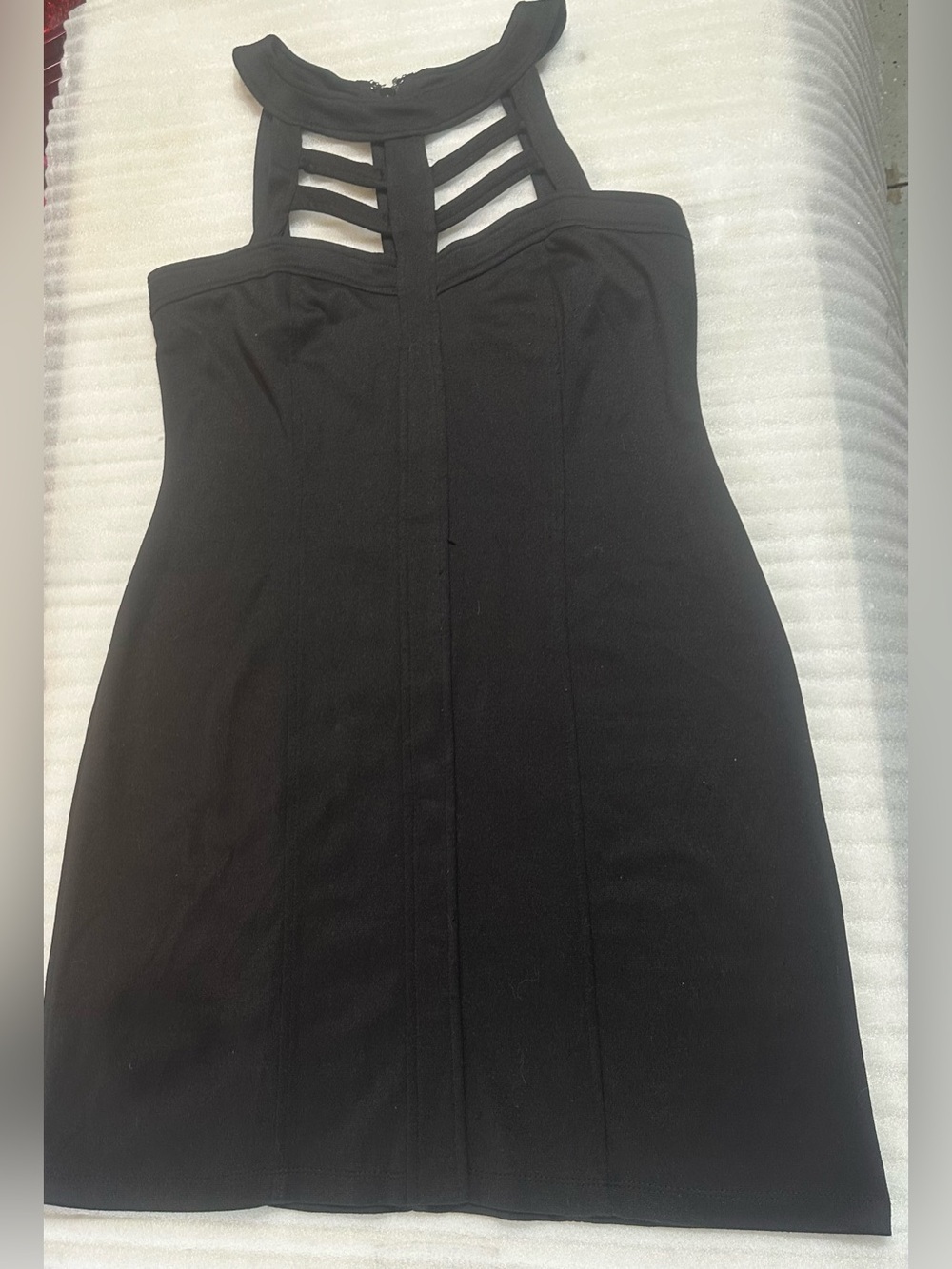 La Belle Black Strappy Halter Mini Dress